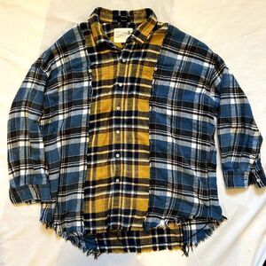 R13 Drop Neck Combo Workshirt Blue / Yellow Plaid Flannel Size XS